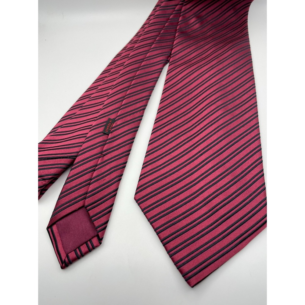 Charvet Place Vendome Burgundy Black Diagonal Striped Silk Tie Made in France